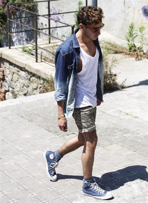 wearing high tops with shorts.